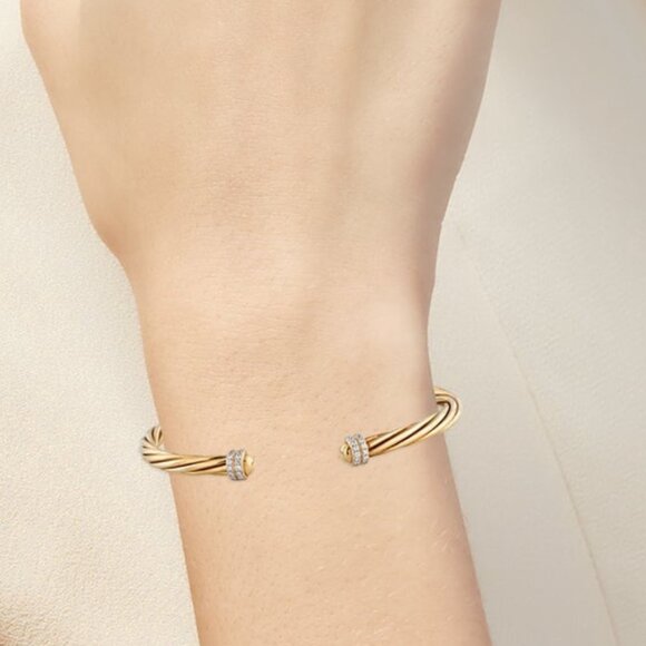 DAVID YURMAN 18K 750 YELLOW GOLD DIAMOND HELENA CUFF BRACELET - Picture 9 of 9